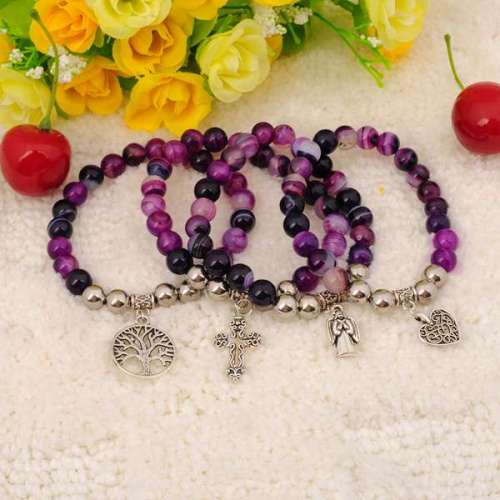 Natural Purple Agate Bracelet Gemstone jewelry alloy pendants