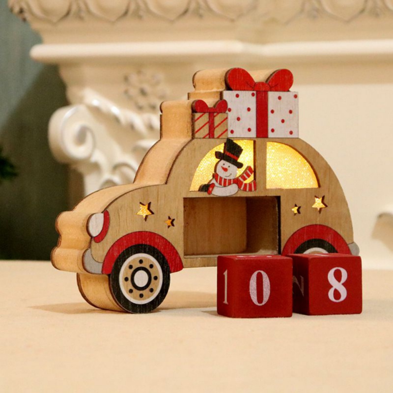 Desktop Perpetual Calendar Car Shape Glowing Calendar Christmas Luminous Ornaments Calendar Wooden Calendar Decor