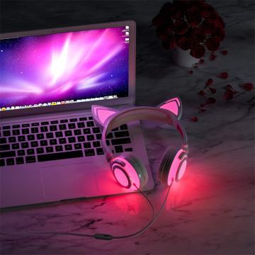 Auriculares para niños plegables con oreja de gato LED