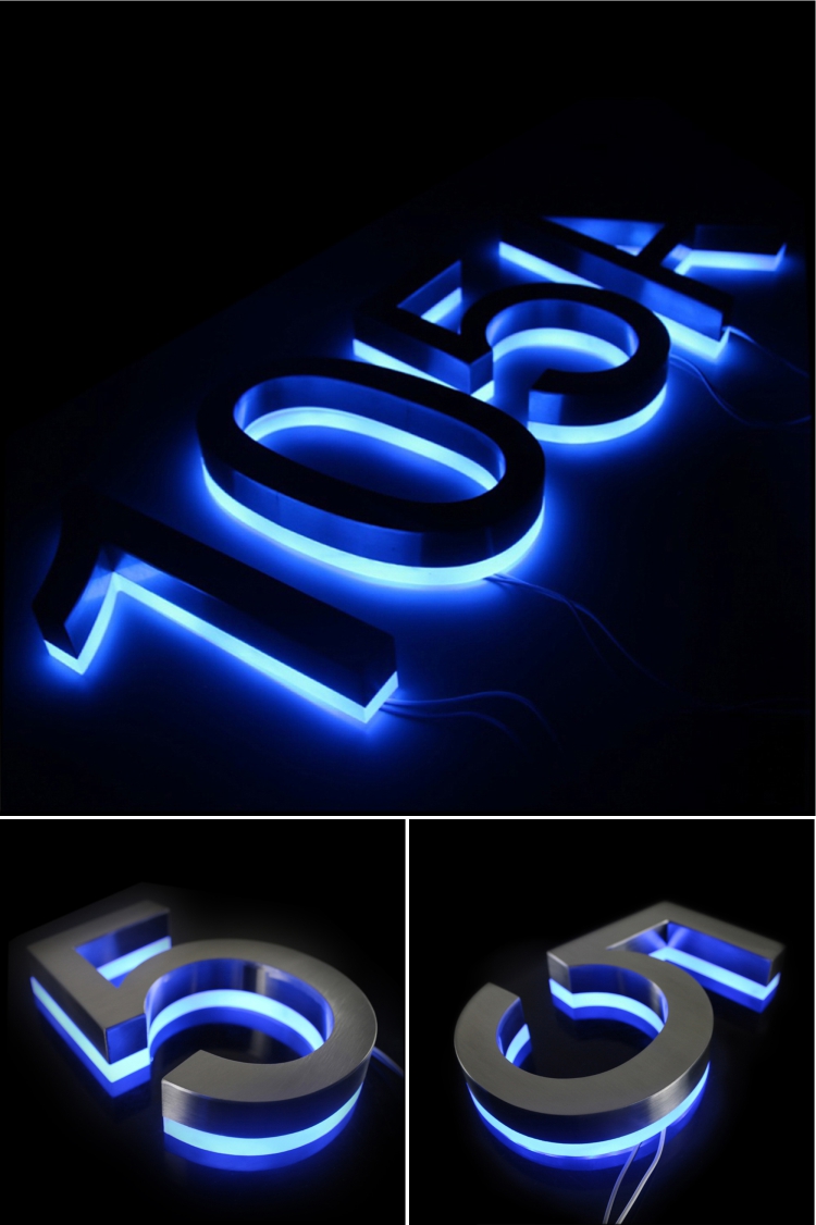Custom Design Led Electronic Backlit Illuminated Modern Metal House Numbers Sign