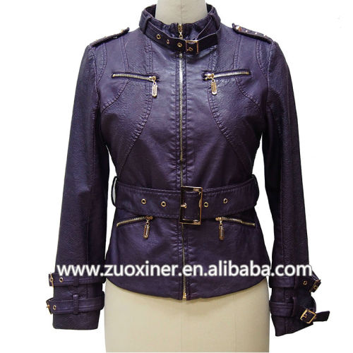 Customized windproof leather jacket woman ,faux leather clothes for women