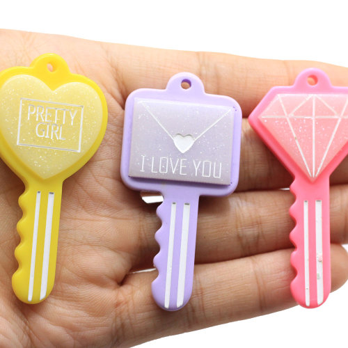 Hotsale Cute Envelope Diamond Heart Love Romantic Flat Back Resin Key Shape Cabochon Charms for DIY Decoration κρεμαστό κόσμημα