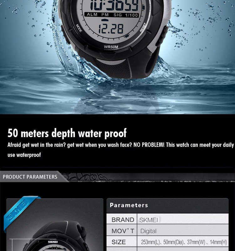 SKMEI 1025 Men Digital Watches Outdoor 3D Pedometer LED 50M Waterproof Diving Men Wristwatch Relogio