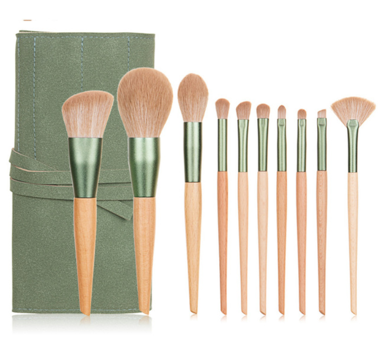 slight green wood color handle makeup brush sets