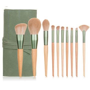 slight green wood color handle makeup brush sets