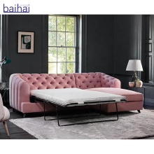 Luxury Velvet L Shape Chesterfield Sofa Cum Bed