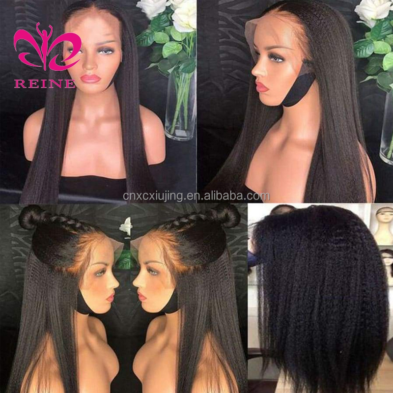 REINE Wholesale Vendors Brazilian Virgin Kinky Straight  Natural Hairline Glueless Remylace front human hair wig for black woman