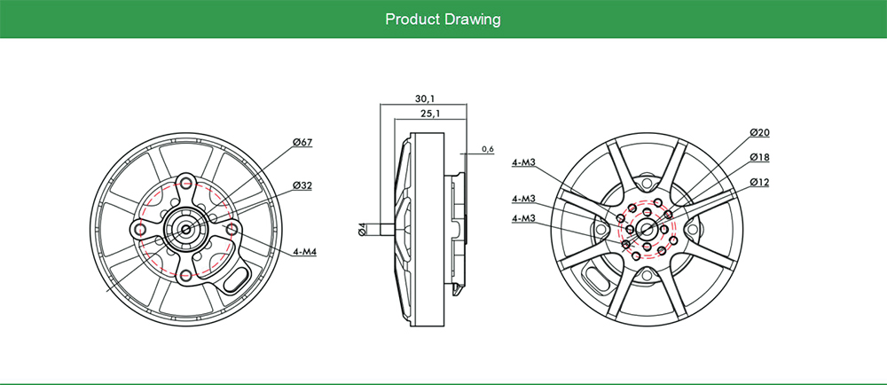 T-MOTOR MN6007 KV160 KV320 Brushless Motor size