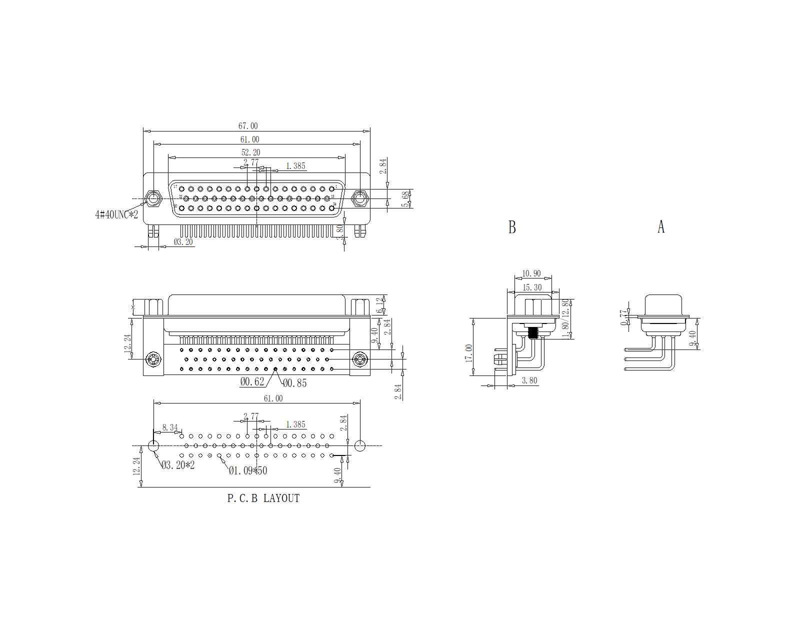 MHDR04-FXXXX D-SUB R A FEMALE MACHINE PIN9.4mm 50 Pin