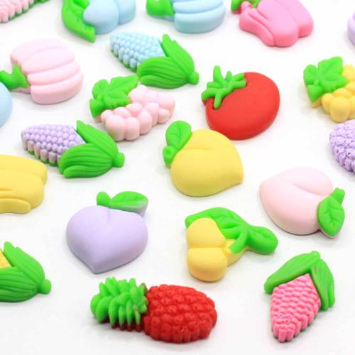 Cute Fruit Vegetable Series Resin Corn Peach Strawberry Cabochon Flatback Ornaments DIY Craft Supplies Phone Shell Patch Hair Ac