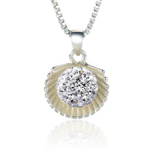 Silver Plated Shell Shape Crystal Shamballa Beads Necklace