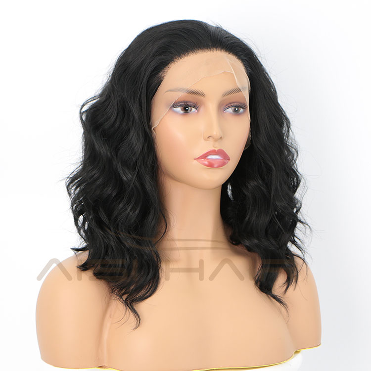 Aisi Hair New Design 16 Inch Body Wavy Natural Black Wig Long Wavy Swiss Lace Wig Synthetic Lace Front Hair Wigs For Black Women