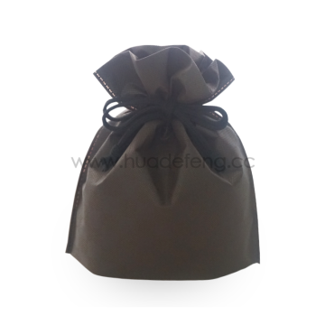 Non-woven Brown Checkered Pattern  Drawstring Gift Bag