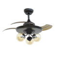 3-Blades Black Retractable Ceiling Fan with 3 Bulbs