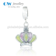 925 Solid Silver Bead Colorful Crown Dangle Charm Beautiful Gift Bead