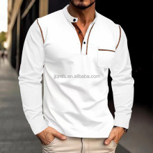 2024 Men's Long Sleeve Color Blocked Knitted Henley Shirt for Wholesale