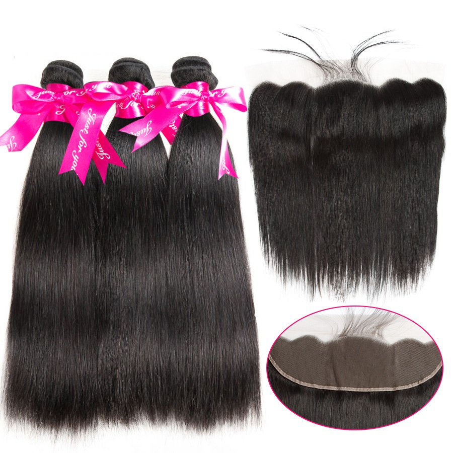 Straight Hair Weave 3 Bundles With Ear to Ear Frontal