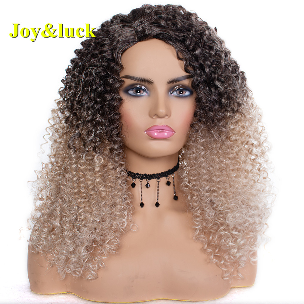 Long Afro Kinky Curly Wigs For Black Women  Black Ombre Blonde Color Natural And Soft Synthetic Hair Wig