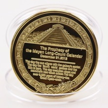 Custom Gold and Silver Plated Metal Mayan Aztec Prophecy Calendar Coin