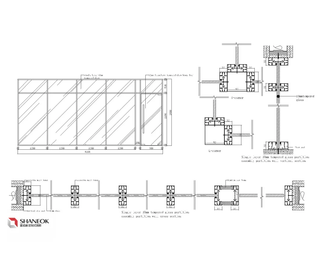 Shaneok Wholesale Modular Single Glass Office Partition Wall