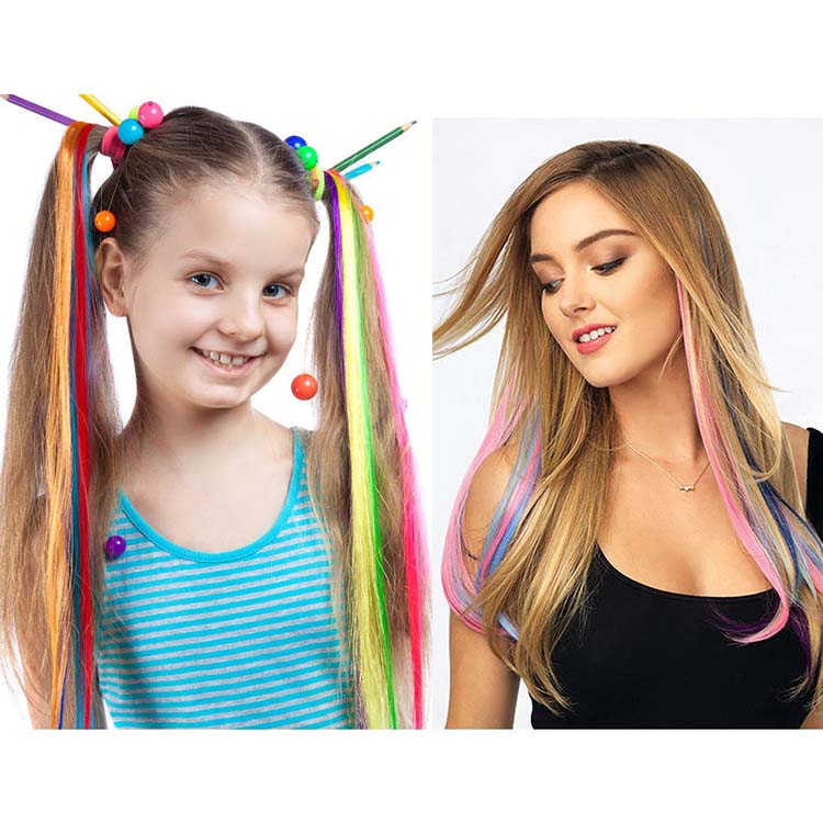 Clip Hair Extensions Clip Ponytail Hair Accessories Party Highlights Streak Straight Synthetic Fiber Hairpieces Blonde Purple