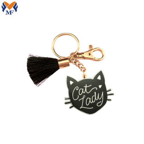 Llavero de gato de esmalte negro personalizado de metal