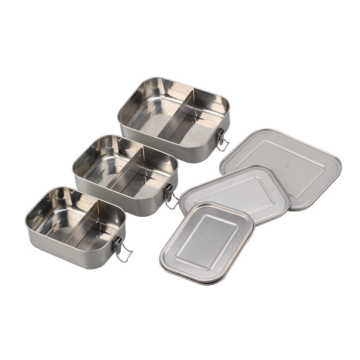 Two-compartment Stainless Steel Lunch Box with Metal Lock