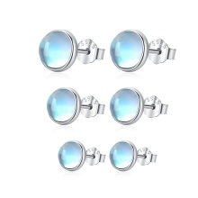 925 Sterling Silver Platinum Plated Moonstone Ear Studs for Women