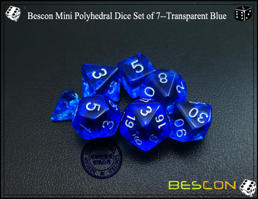 Bescon Mini Polyhedral Dice Set of 7--Transparent Blue-4