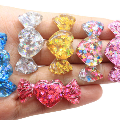100Pcs/Lot Dollhouse Sweet Candy Flat Back Resin Cabochon Kawaii Heart Wing Shape Glitter Candy Craft For Hair Bows Center Decor