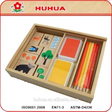 wooden animal stamp set ,non-toxic diy kids stamp set