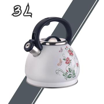 White Flower Pattern Stainless Steel Whistling Tea Kettle