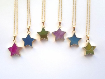 Agate Star Necklace ,Agate Necklace, Agate Jewelry ,Star Jewelry ,Pink/Blue Star Necklace