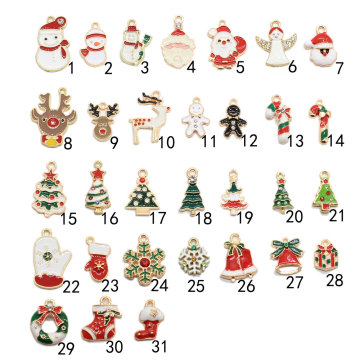 Kawaii Alloy Enamel Christmas Ornament Charms Artificial Xmas Craft Snowman TSnowflake Tree DIY Jewelry Accessories