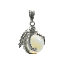 925 Sterling Silver Opalite 15MM Sphere Dragon Ball Claw Pendant Jewelry