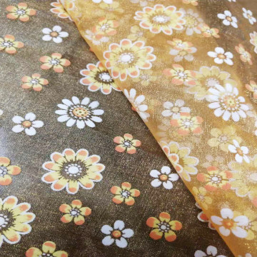 Elegant high quality organza gold foil print fabric for wedding dress