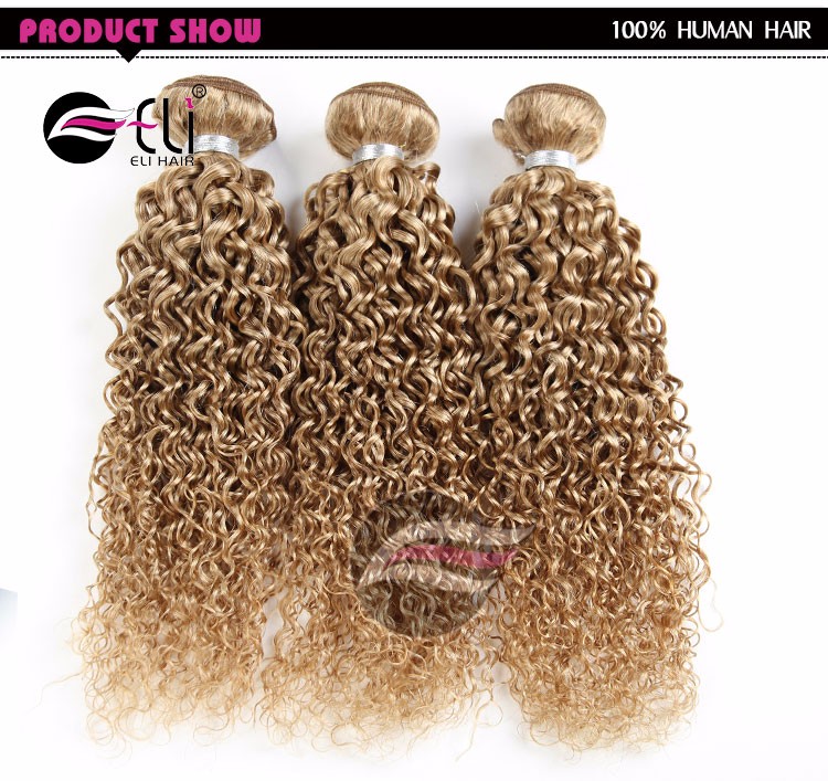 Honey Blonde Color 27 Curly Weave Brazilian Hair Platinum Blonde Human Hair Extension Braiding