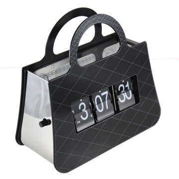 Metal black handbag flip clock