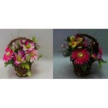 GERBERA DAISY AND COSMOS IN BASKET WITH LED LIGHTS