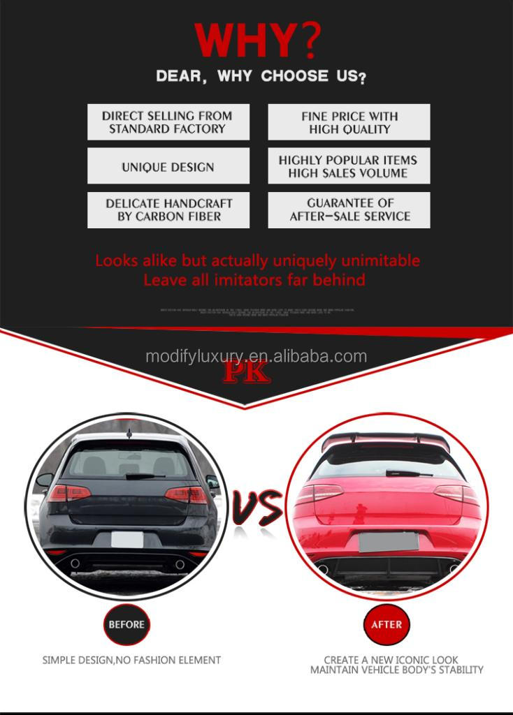 RZ Style Carbon Fiber Roof Spoiler for Volkswagen GOLF 7 VII MK7 GTI Hatchback