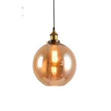 Simple Design Single Pendant Lighting Fixture - Amber Glass Shade for Dining Area