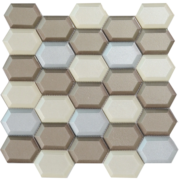 Color Mixture Cold Spray Frosted Hexagon Glass Mosaic Tile Factory