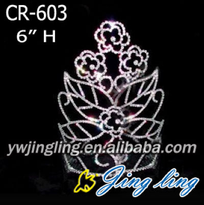 6" Pink Crystal Rhinestone Flower Leaves Crowns