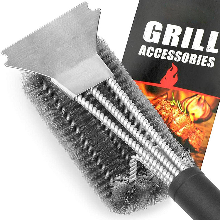 Yuming Factory Grill Brush and Scraper BBQ Grill Brush, Safe 18" Stainless Steel Woven Wire 3 in 1 Bristles Grill Clean Brush