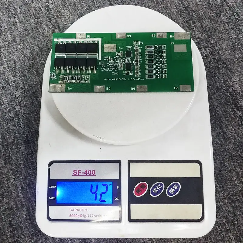 7s 20A PCM BMS for 24V 25.2V 25.9V Li-ion/Lithium/ Li-Polymer 21V 22.4V LiFePO4 Battery Pack Size L137*W63*T7mm (PCM-L07S20-C56)