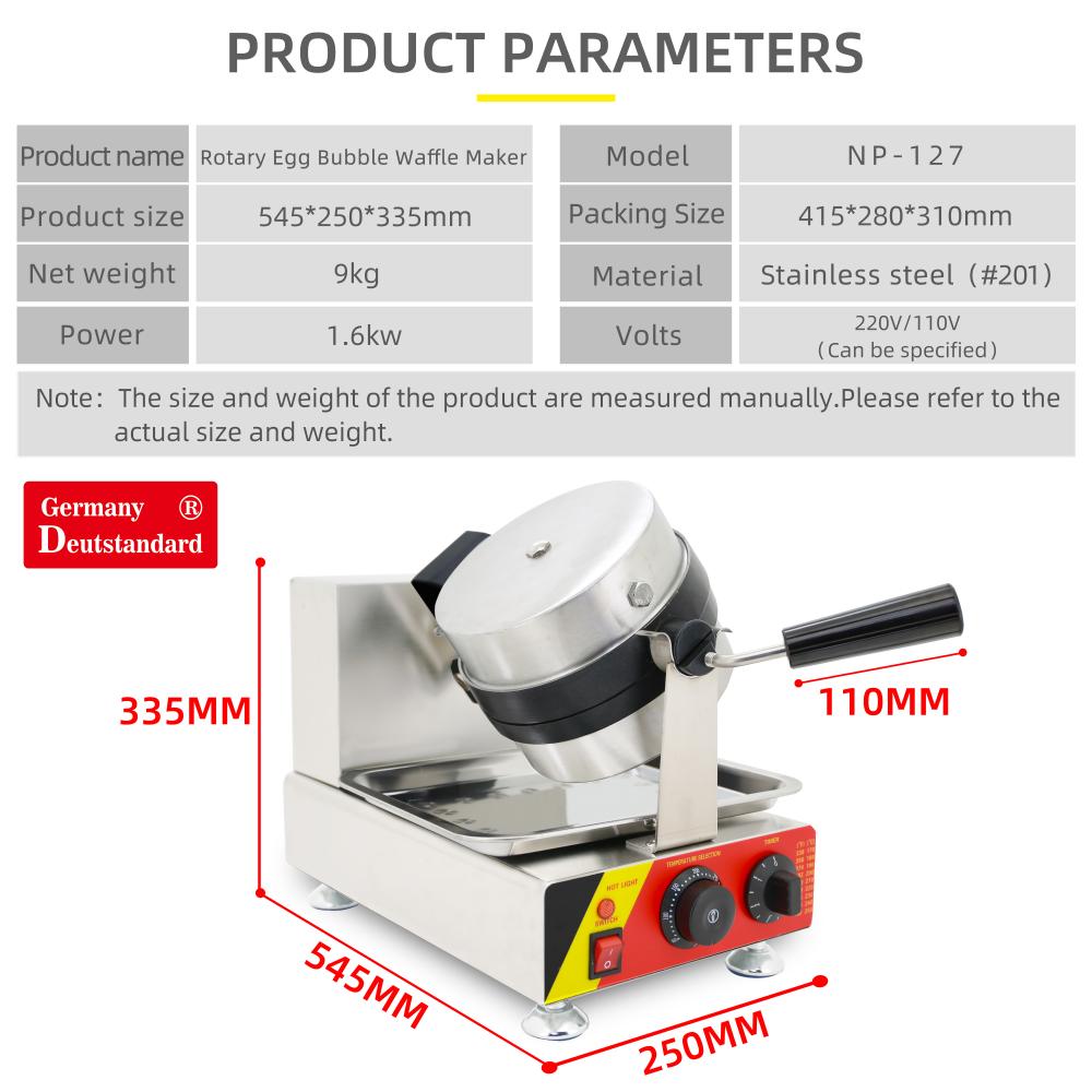 Rotary Rotary Egg Bubble Waffle Maker 220V 110V Hong Kong Eggetes Waffle Iron Machine