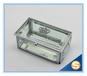 Wedding Gifts Crown Glass Box Square Glass Box With Metal Jewelry Box