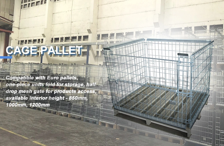 Warehouse Storage Metal Collapsible Wire Mesh Pallet Cage