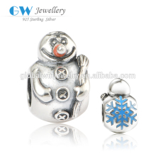 925 Solid Sterling Silver Beads Enamel Snowman Charms Wholesale European Christmas Bracelet Beads