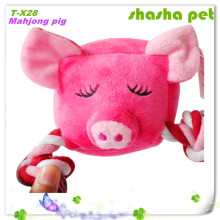 Pet toys free samples Mahjong pig with cotton rope plush squeaker pet toy,pet product and plush toy for dog